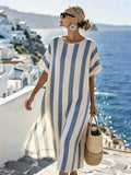 Women'S Casual Round-Neck Striped Vacation Dress