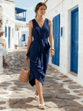 Women's Summer Sleeveless V-Neck Pleated Dress