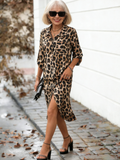 Leopard Print Shirt Dress - Elegant Roll-Up Sleeve, Button Front, Spring & Fall Essential, Women's Clothing for Stylish Ladies