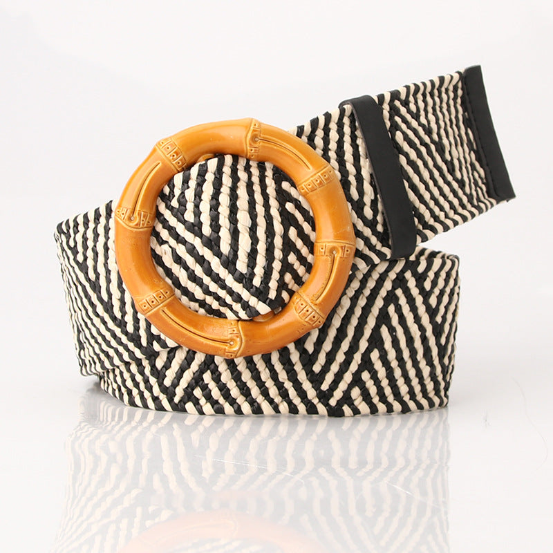 Woven Belt Wide Straw Waist Seal
