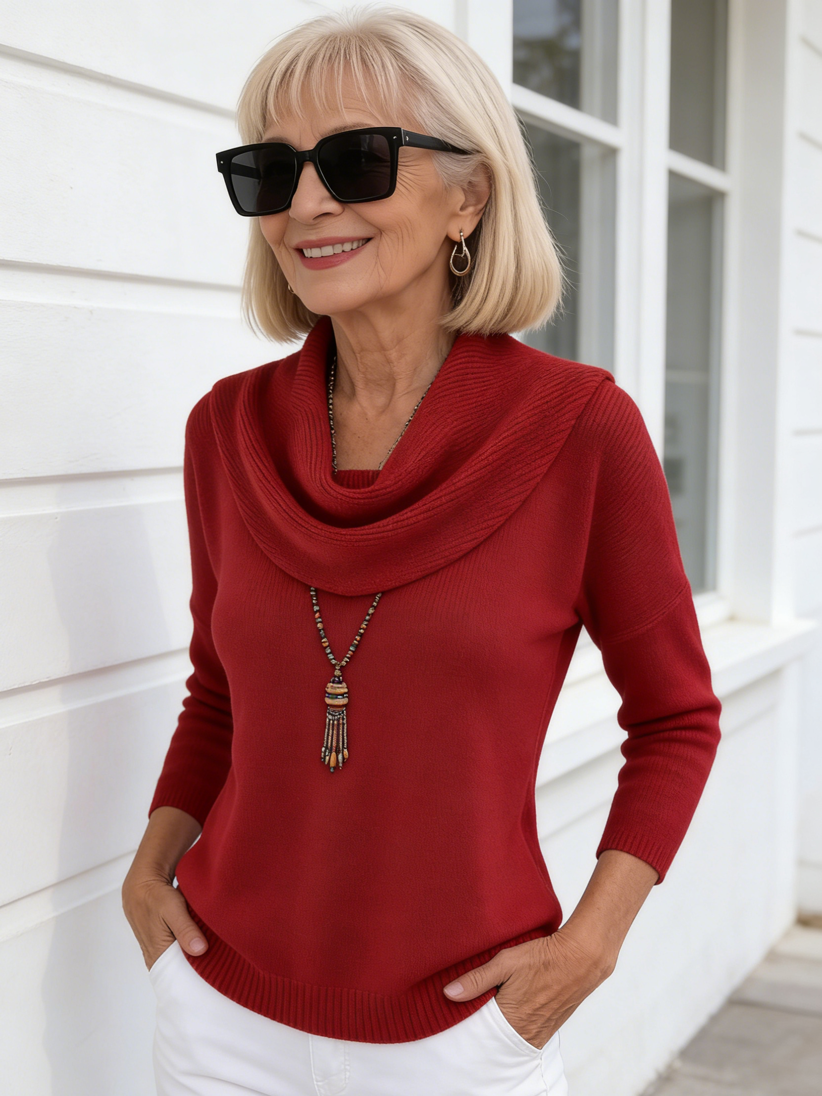 Winter Knitted Sweater Solid Color Long-sleeved Top Sweater Women