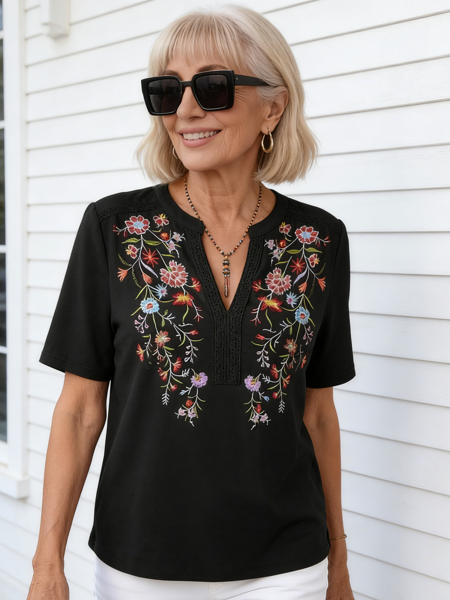 Embroidered Stitched Lace Top