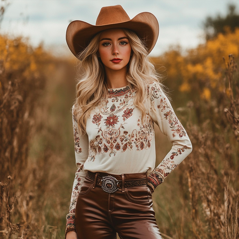 Women's West Cowboy Bohemian Floral Elegance Ethnic Patterns Top