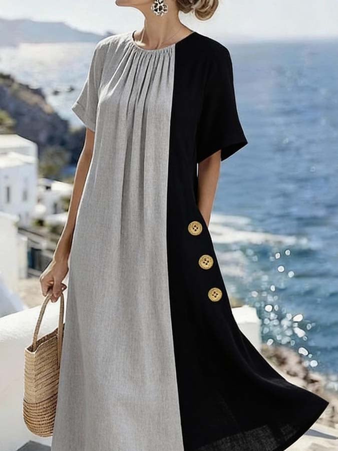 Women'S Casual Solid Color Contrasting Panel Dress