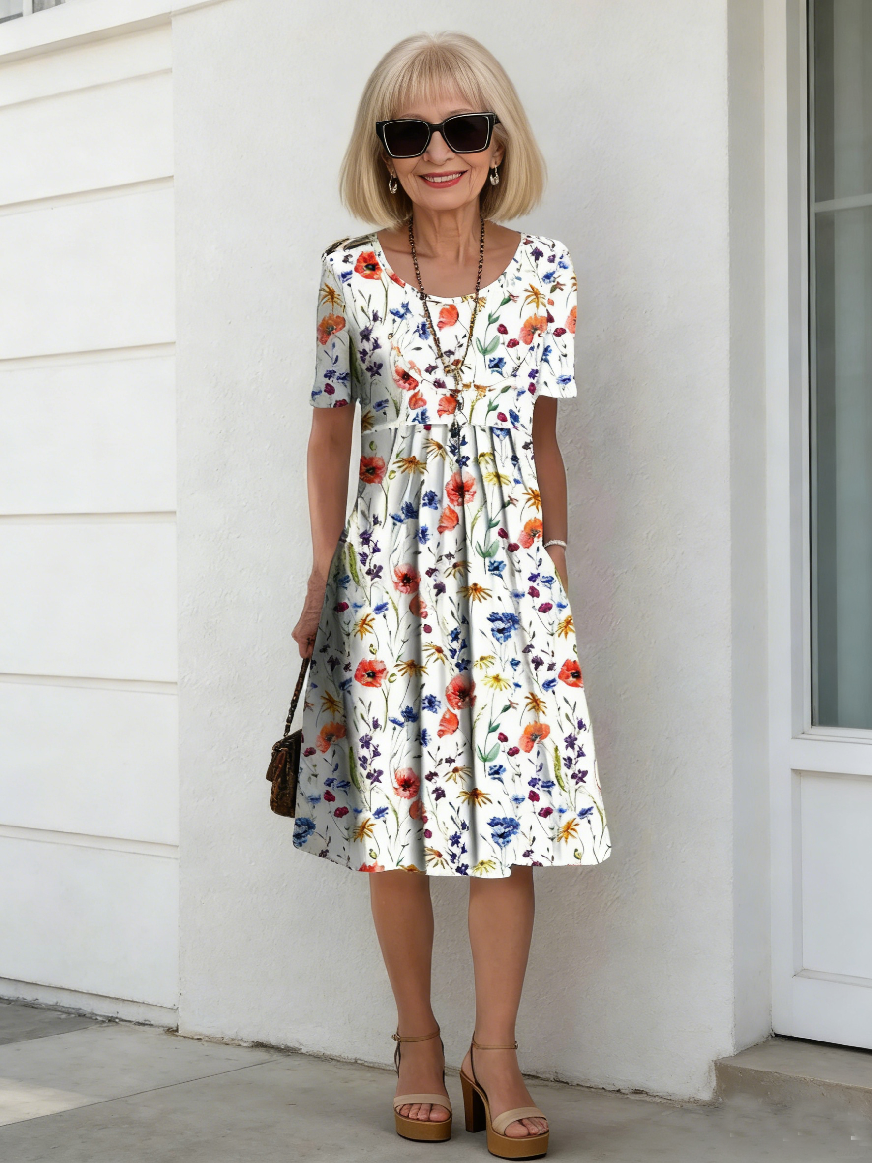 Colorful Sweet Floral round Neck Dress
