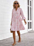 Vacation Elegant Women's Multicolor Graphic Print Long Sleeve Crew Neck Dress