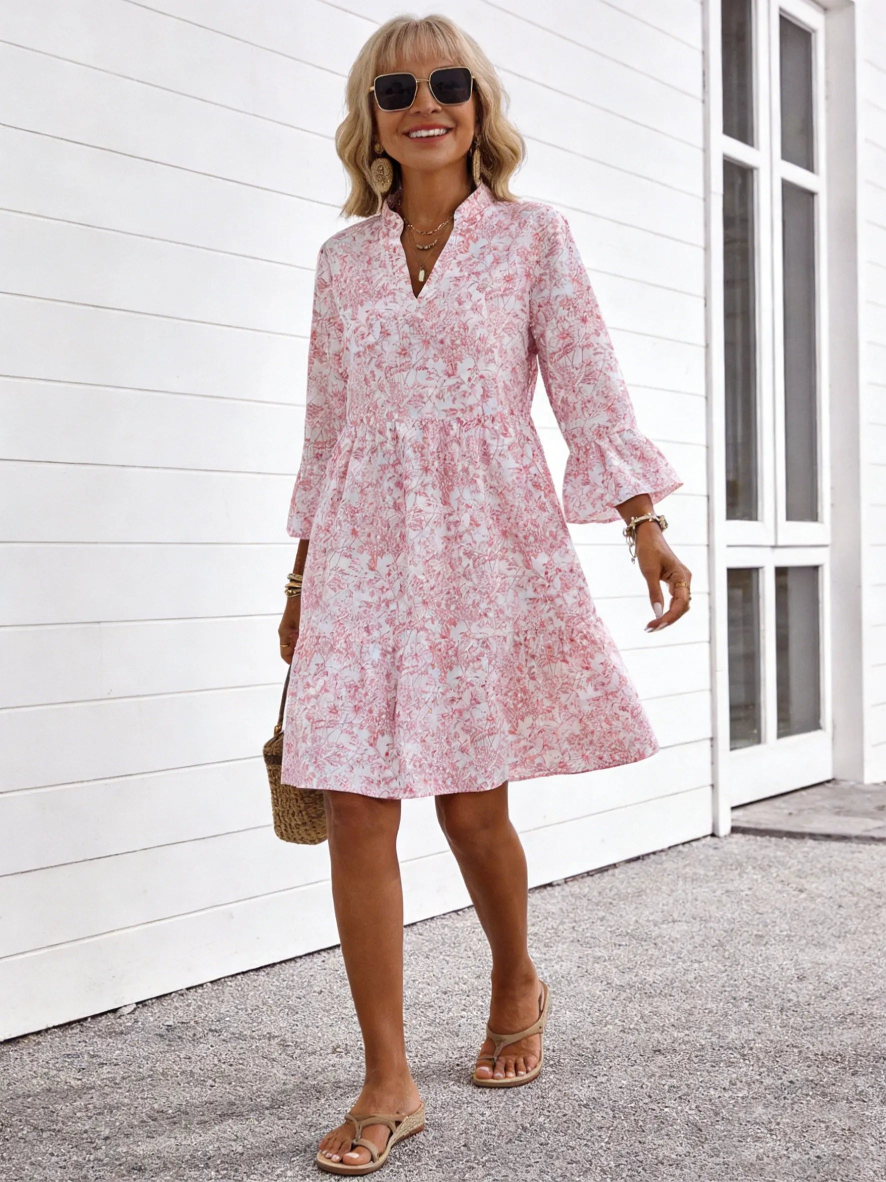 Vacation Elegant Women's Multicolor Graphic Print Long Sleeve Crew Neck Dress