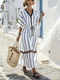 Women'S Casual Color-Block Striped Dress