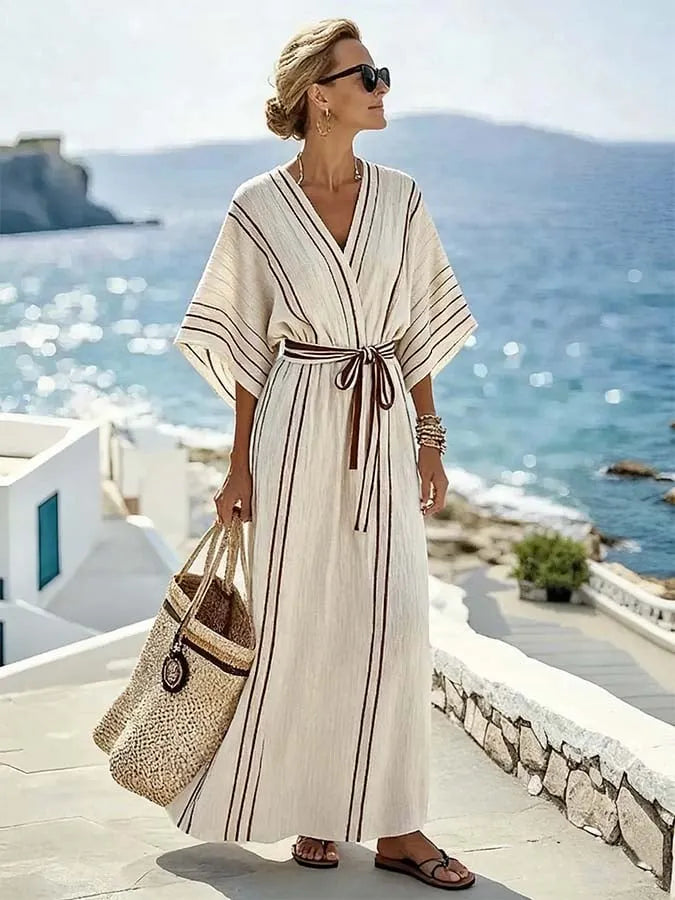 Women'S Casual Color-Block Striped Dress