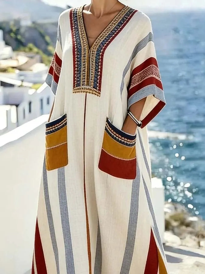 Women'S Casual Color-Block Striped Dress
