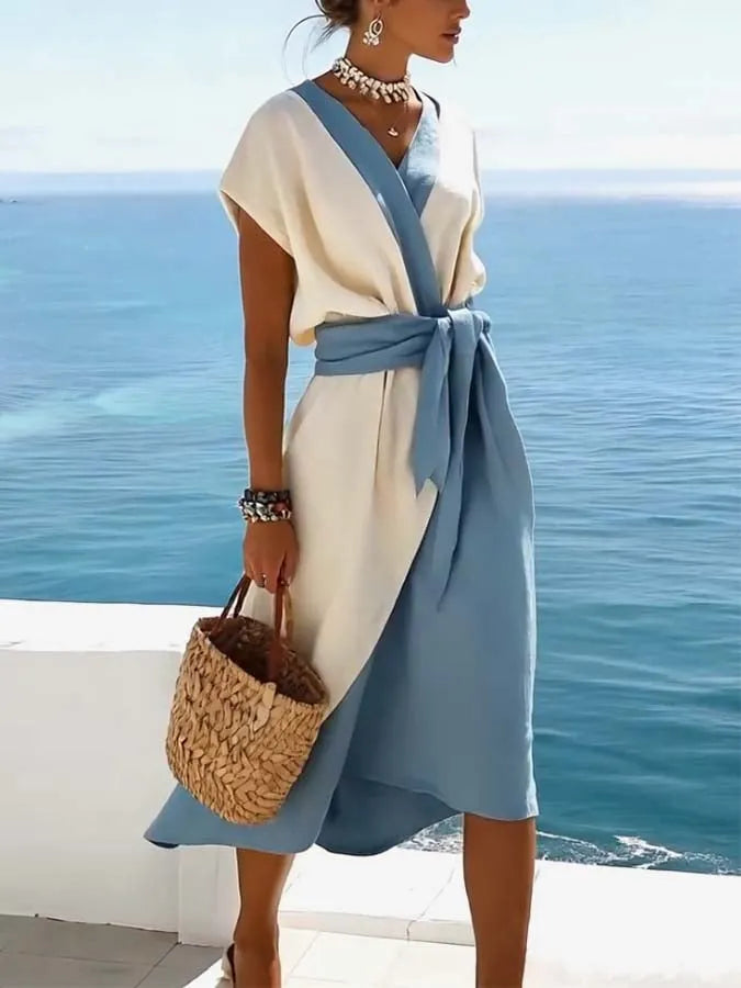 Women'S Loose Contrast Color Stitching Dress
