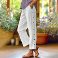 Cotton and Linen Breathable Nine-point Pants Side Seam Decorative Buckle Side Pocket High Waist Loose Casual Pants