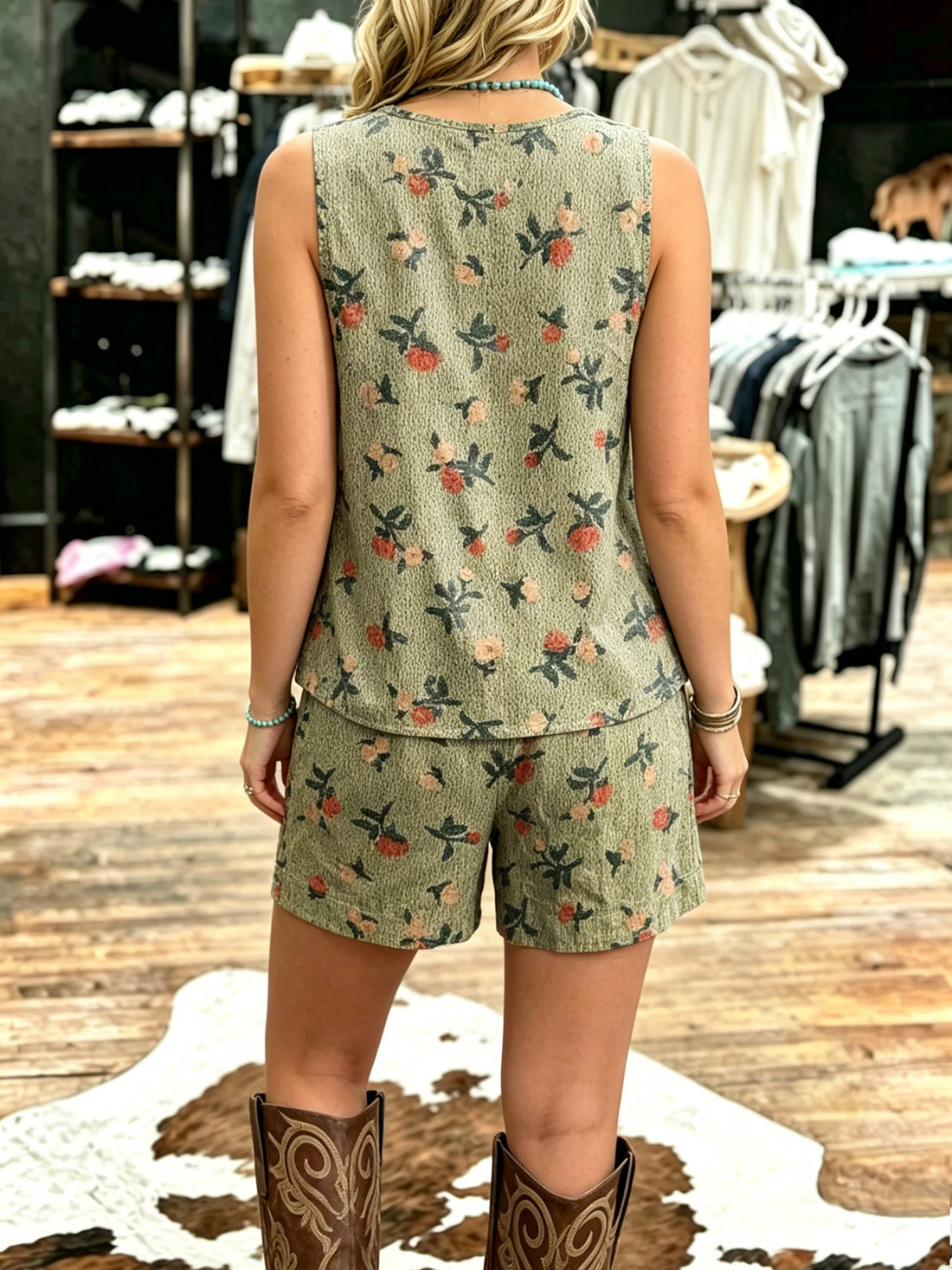 Women's Vintage Sleeveless Patchwork Casual Suit