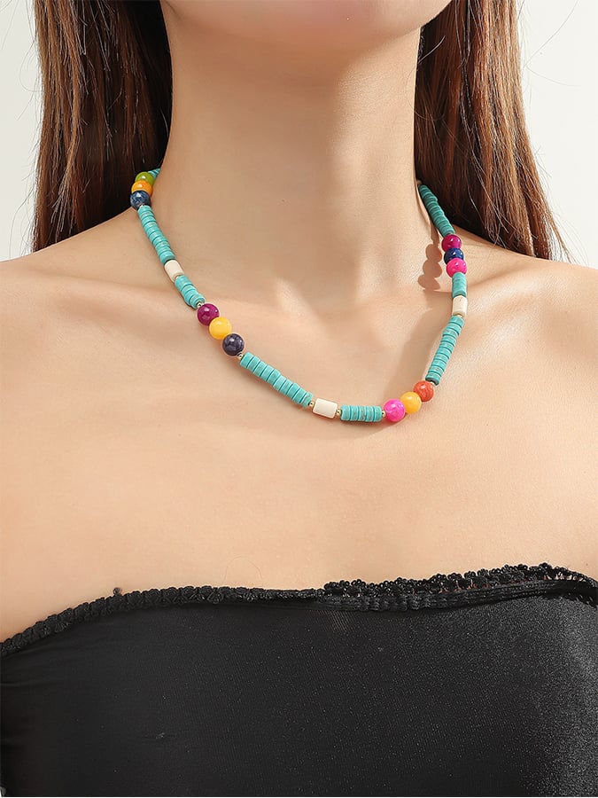 Vintage Turquoise Pendant Bohemian Beaded Ethnic Jewelry Turquoise Necklace Earring Set