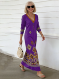 Digital Printing V-neck Long-sleeved Dress