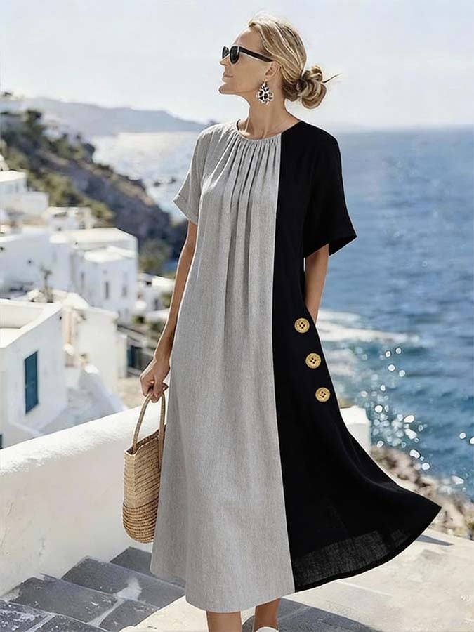 Women'S Casual Solid Color Contrasting Panel Dress
