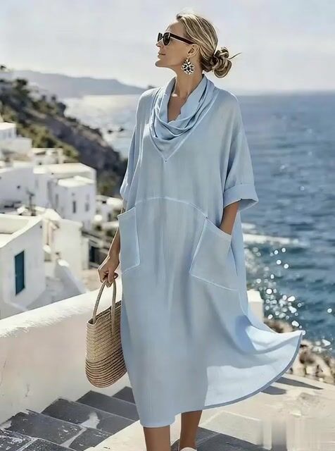 Women'S Casual Solid Color Dress With Large Pockets