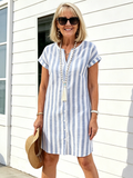 Breathable Cotton Dress Loose Casual Striped Shirt Dress