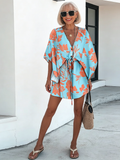 Vacation Flying Sleeve V Neck Lace-up Casual Holiday Dress