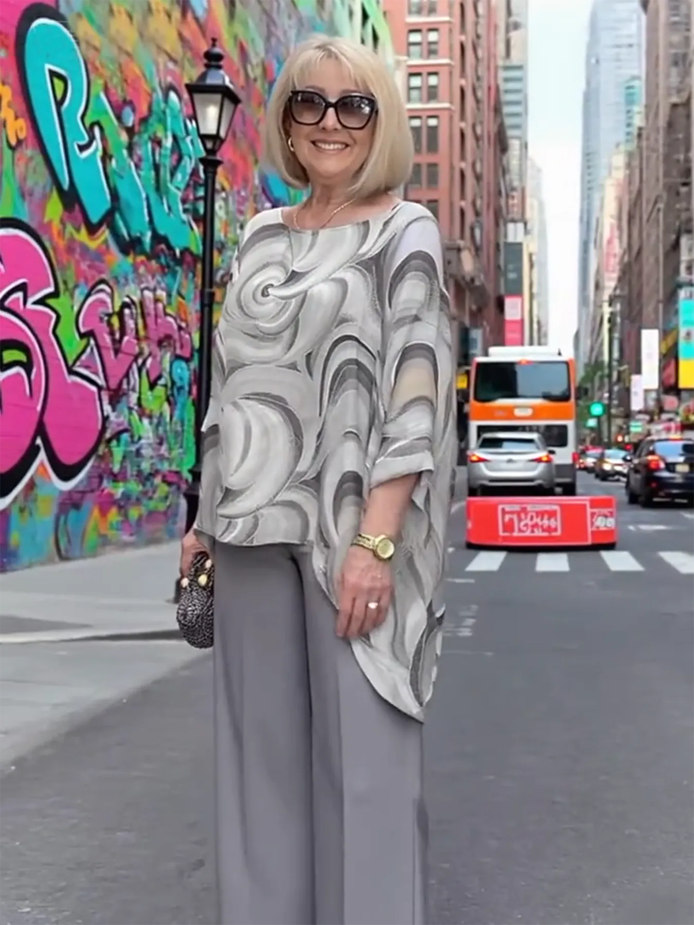 2Pcs Color Chiffon Set Casual Crew Neck Printed Two-piece Set Women