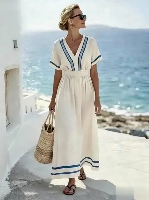 Women'S Casual Color-Block Striped Dress