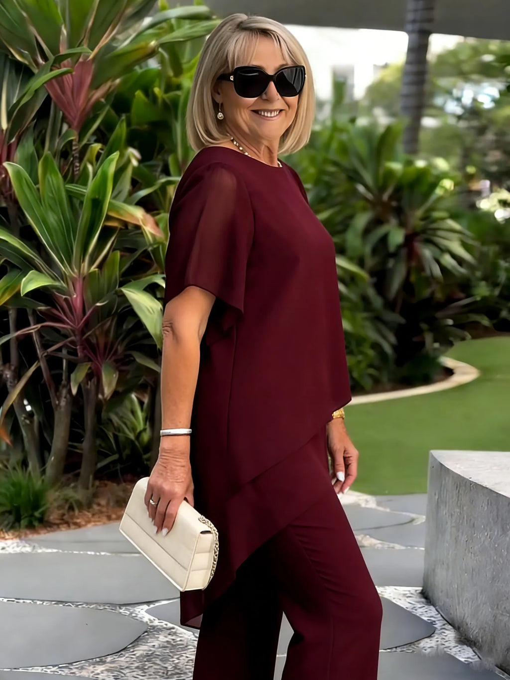 Elegant Double-layer Top and Pants Two-piece Set