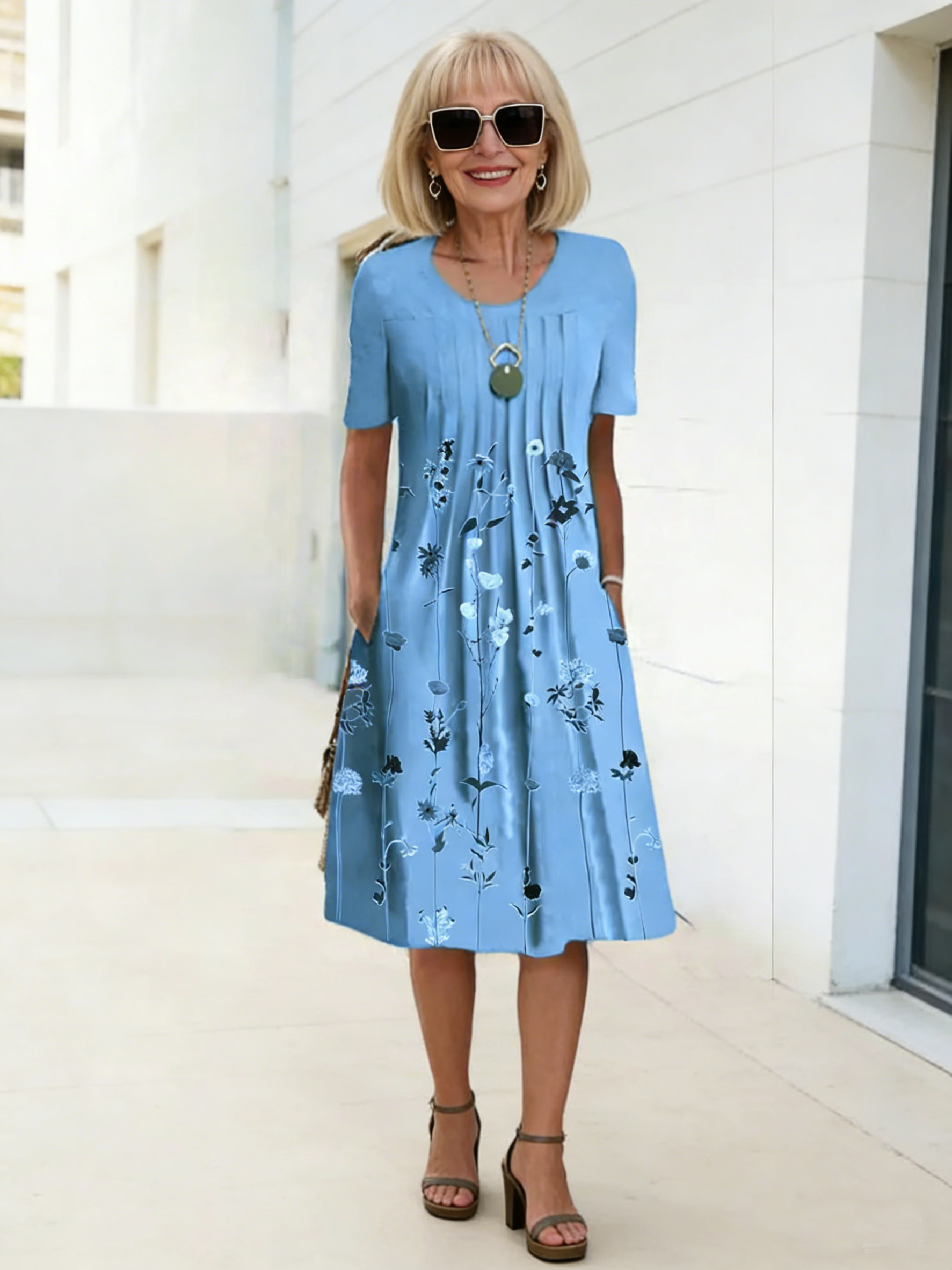 Colorful Sweet Floral round Neck Dress