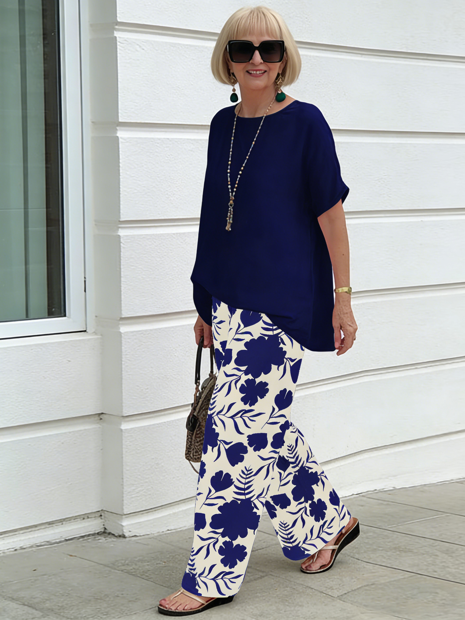 2Pcs Fashion Loose Printed Pants Casual Suit Two Pieces