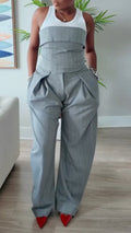 Pinstripe Tube Top & Wide Leg Pants Two Piece Set