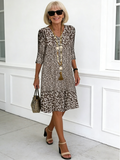 Bohemian Floral Print Half Sleeve V-neck Mid-Length Dress