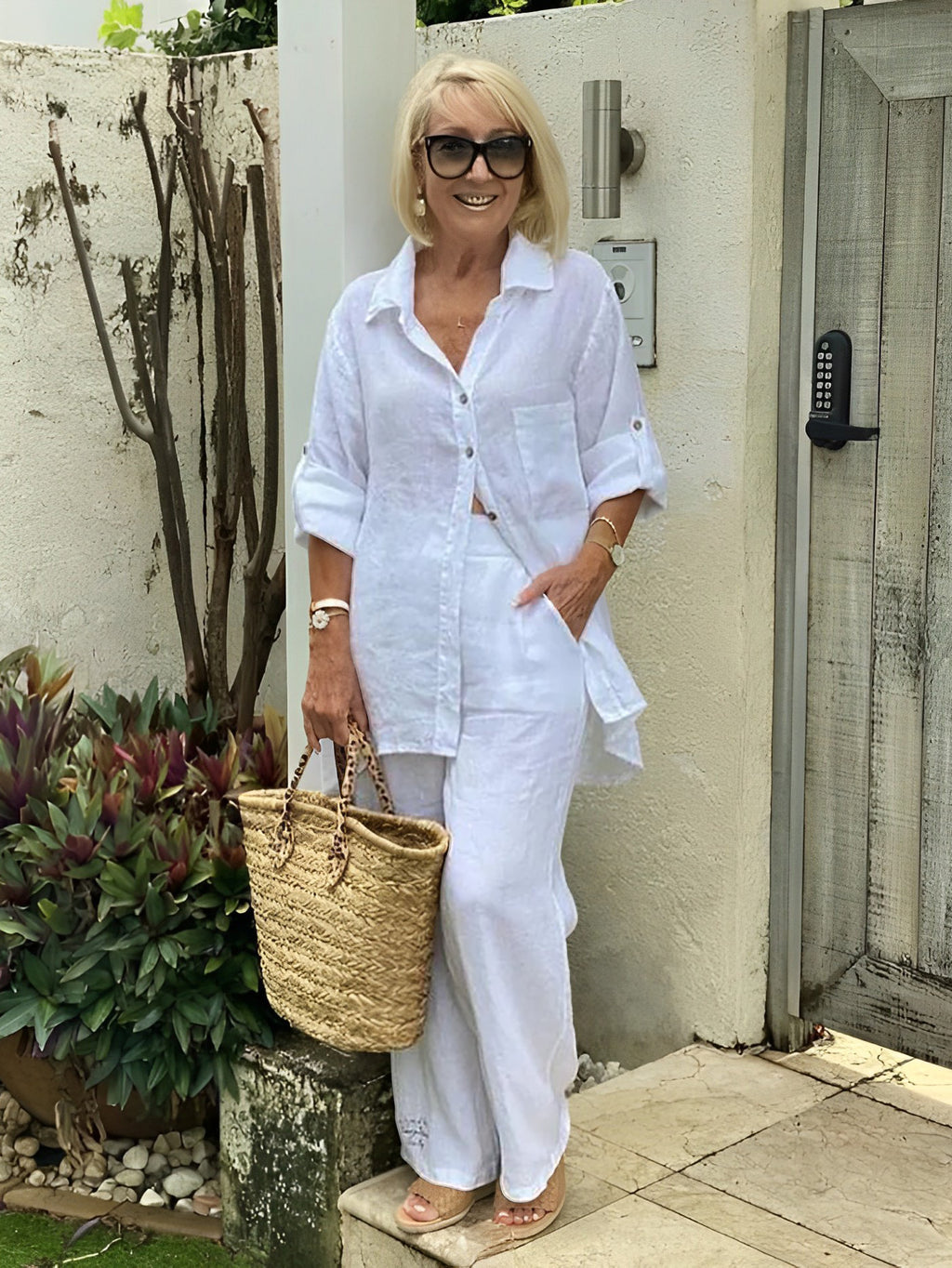 Cotton and Linen Two-piece Button Style Casual and Soft