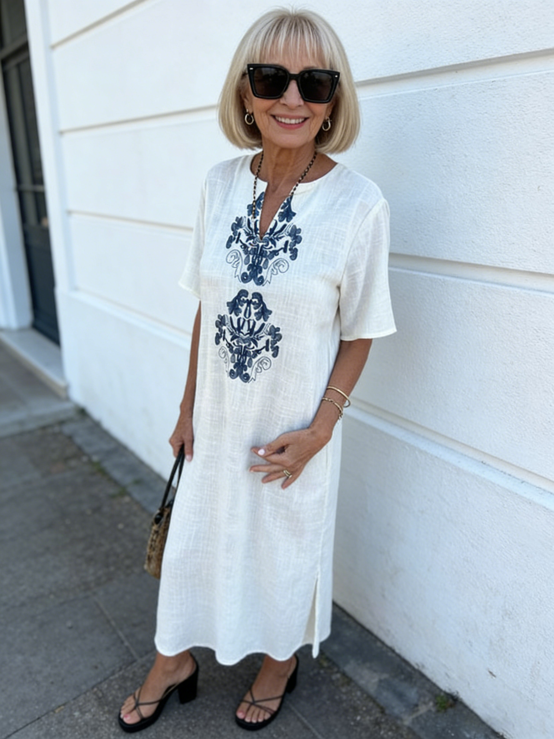 Cotton and Linen Loose Printing Long Dress Long Skirt
