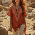 Desert Style Holiday Bohemian Vintage Linen Casual Top