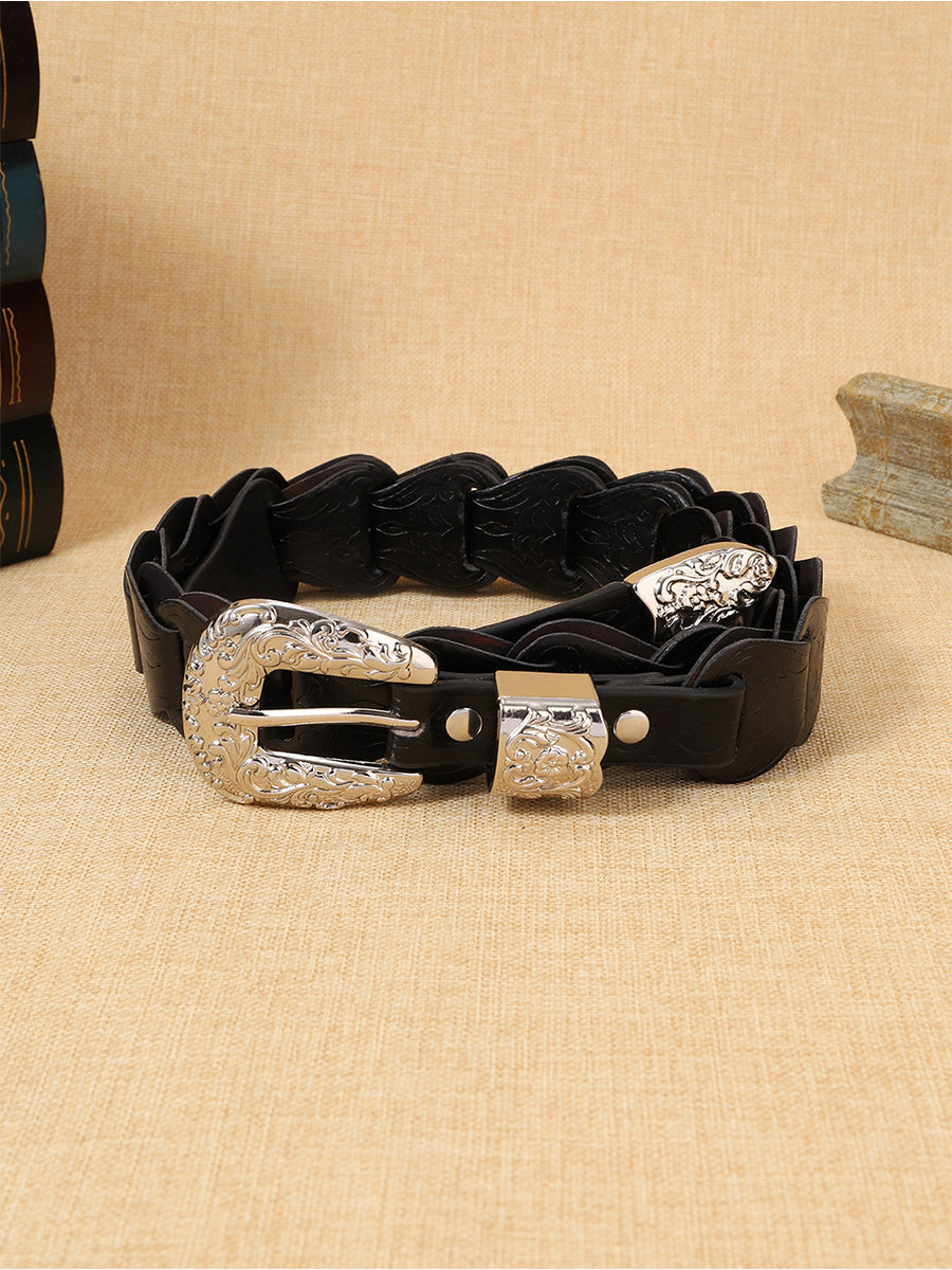 Women's Elegant Western - Style Faux Leather Floral - Embossed Waist Belt MDA1699H5I