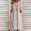 Women's Casual Retro Floral Contrast Color Patchwork Linen Dress