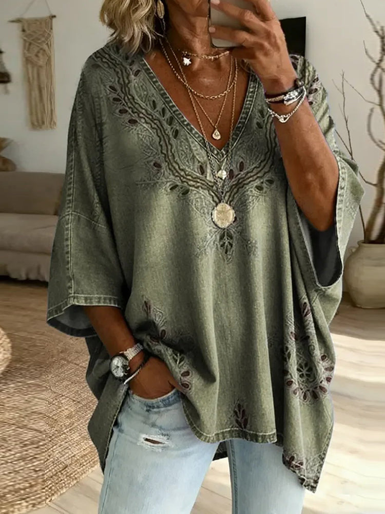 Women's Ethnic Floral Print Casual Top