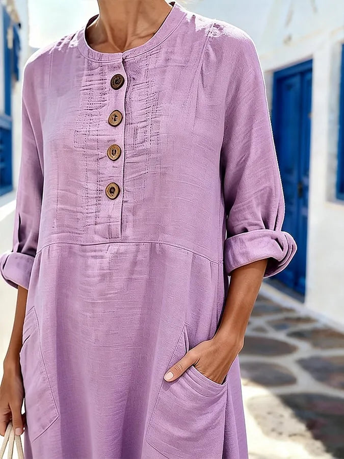 Women's Casual Solid Color Cotton Linen Dress