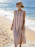 Women'S Round Neck Sleeveless Striped Vacation Dress