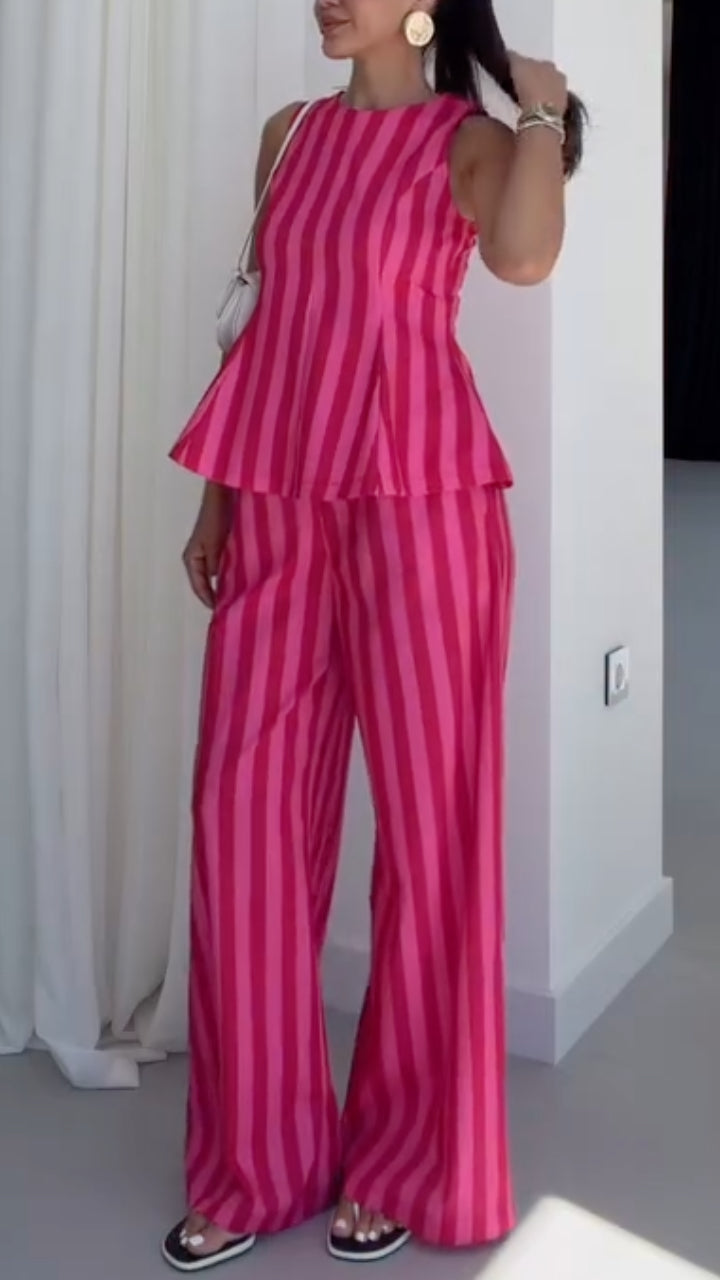 Stripe Sleeveless Two‐Piece Pant Set