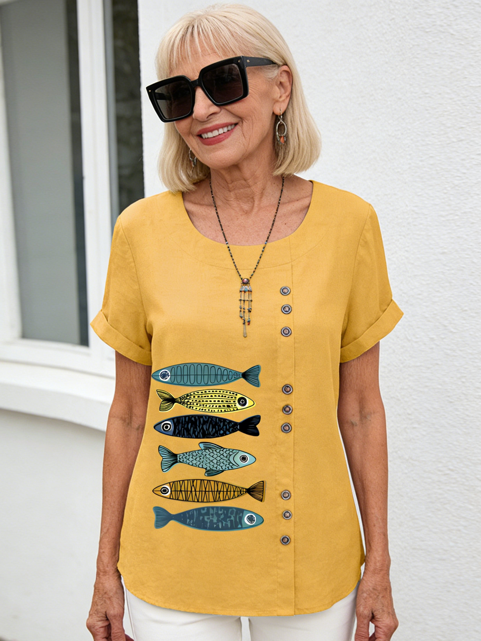 Cotton and Linen Printed Shirt Women