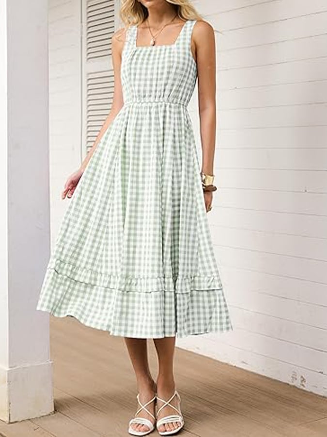 Women's Casual Square Neck Plaid Vacation Camisole Dress