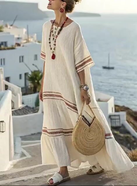 Women'S Loose Contrast Striped Dress