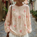 Women's Floral And Vine Print Cotton Linen Casual T-shirt