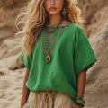 Desert Style Holiday Bohemian Vintage Linen Casual Top