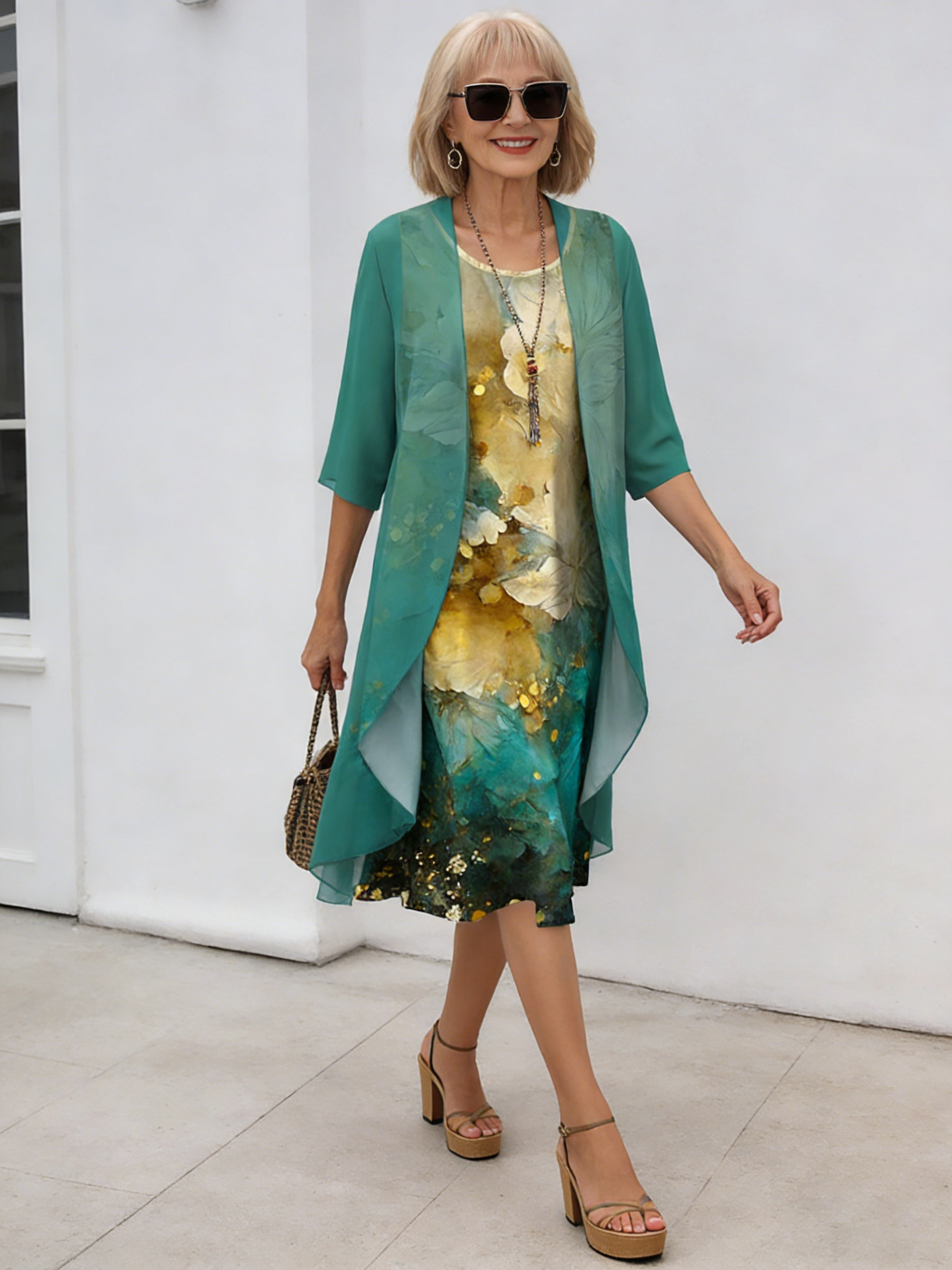 2Pcs Stylish and Elegant Chiffon Dress Two-piece Set