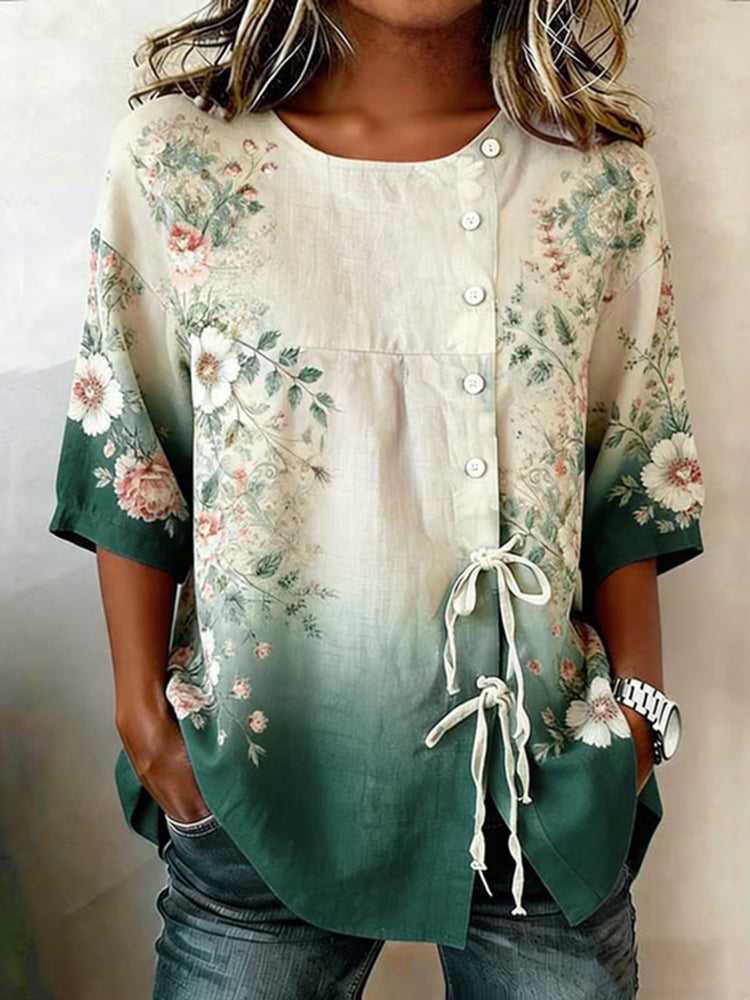 Women's Casual Gradient Floral Print Short-sleeved Top