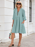 Solid Color Loose Non-Elastic Cotton and Linen Dress