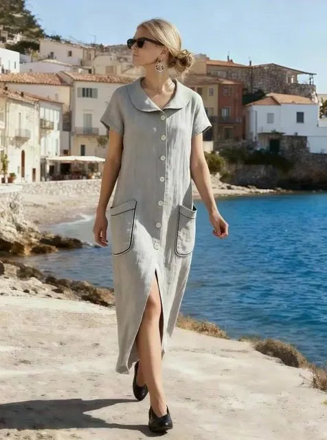 Women's Short-Sleeved Collared Casual Dress