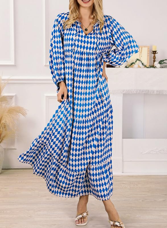 Women's Puff Sleeve Floral Boho Maxi Dress