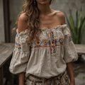 Women's Bohemian Embroidered Off-Shoulder Top